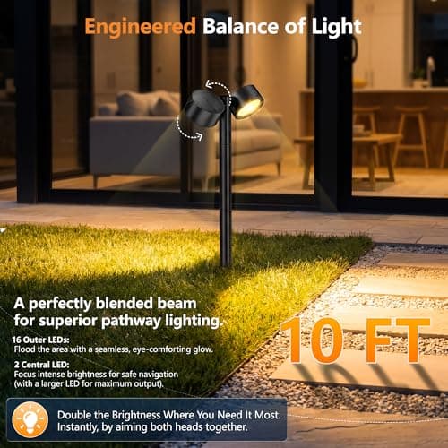 AOUNQ 24 Inch Tall Solar Pathway Lights Outdoor, 2X Brighter & 150° Adjustable Dual-Head, IP65 Waterproof, Up to 15Hrs Auto On/Off Solar Landscape Path Lights for Yard Garden Driveway, 4 Pack - Thumbnail 6
