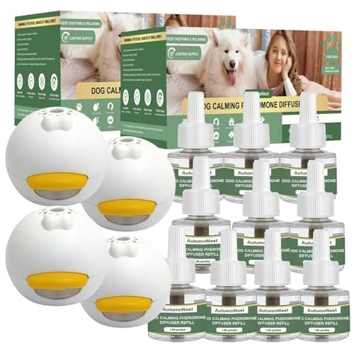 14 IN 1 Dog Calming Diffuser Kit with Night Light | 4 Plug-in Diffusers + 10 Refills (48ml Each) | New Formula Pheromone for Dogs | Anxiety Relief, Stop Barking, Reduce Stress | 300 Days Supply - Image 1