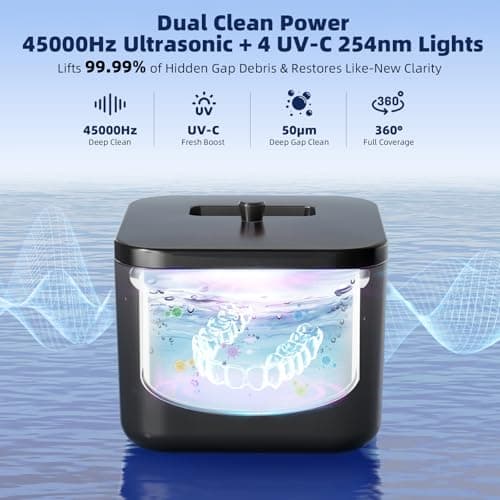 Ultrasonic Retainer Cleaner Machine, Denture Cleaner for Aligners Night Guards Braces Mouth Guards Toothbrush Heads，All-in-One Dental & Jewelry Cleaner, 45kHz 200ML, Dual Modes - Thumbnail 2