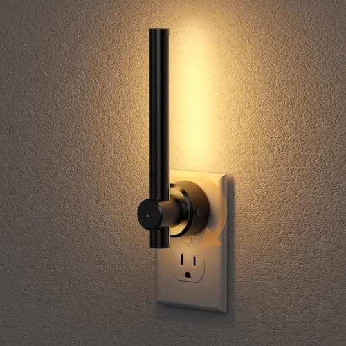 JandCase Night Light, Night Lights Plug into Wall with Dusk to Dawn Sensor, 330° Rotatable Plug, 0-100LM Dimmable Light Bar for Vanity Bedroom Bathroom, 1 Pack