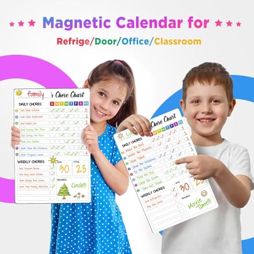 Chore Chart for Kids with 8 Markers, 2 Pack 8"x12" Dry Erase Chore Chart for Multiple Kids, Behavior Chart for Kid at Home, Responsibility Chart for Children/Teens/Adults, Magnetic White Chore Board - Thumbnail 2