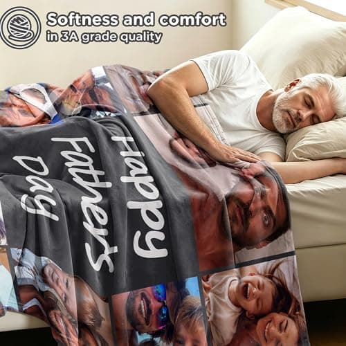 DayOfShe Fathers Day Personalized Gift for Dad Husband Grandpa Custom Blanket with Pictures,Personalized Mother Father Photo Blanket as Best Dad Ever Gifts from Daughter Son - Thumbnail 5