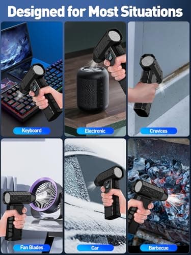 Compressed Air Duster 130000RPM Electric Duster with LED Light, 100 Gear Adjustable Rechargeable Cordless Air Blower Cleaning Tool for Keyboard,Electronic Devices,Car (Black) - Thumbnail 5