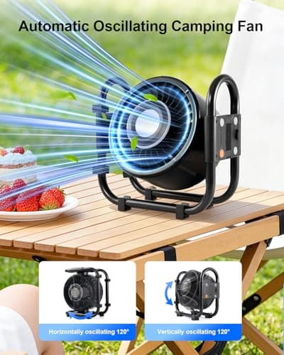 Nauttxon Oscillating Camping Fan Rechargeable - 16000mAh Battery Powered Fan with 6 Winds Night & RGB Ambient Light Digital Display 120° Vertical & horizontal Rotation for Camping Tent Fishing Outdoor - Thumbnail 2