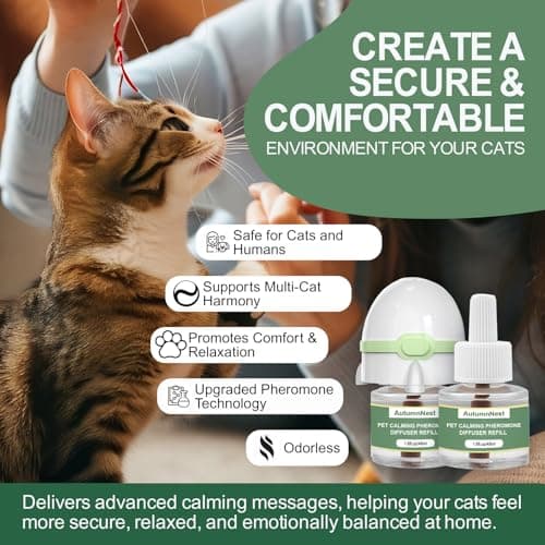 AutumnNest 6-in-1 Cat Calming Pheromone Diffuser Kit, Cat Calming Diffuser for Anxiety Relief, Aggression, Scratching, Urine Marking, Fighting, Meowing, Hiding, Safe for All Cats, 120 Days Support - Thumbnail 4