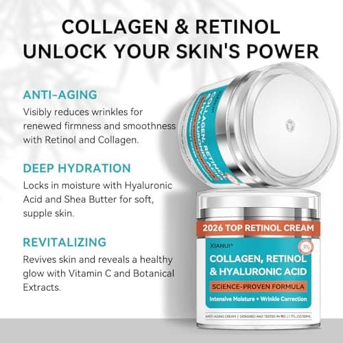 XIANUI Retinol Face Cream with Collagen & Hyaluronic Acid - Anti Aging & Firming Face Moisturizer for Women & Men - Wrinkle Reduction Night & Day Cream, 1.7 Fl Oz - Thumbnail 3