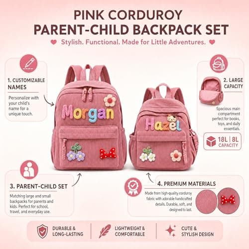 KEQHAULI Custom Corduroy Backpack—a matching parent-child set featuring a hand-woven cotton cord design, making it an ideal birthday gift. - Thumbnail 4
