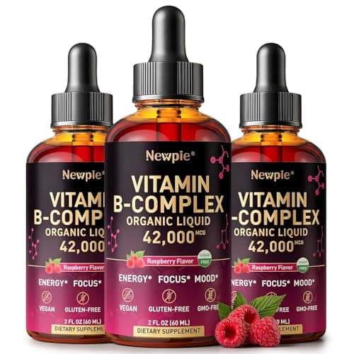 Newpie Vitamin B Complex Liquid Drops - B12 Methylcobalamin, B6, B1, Niacin & Folate, Biotin, Vitamin C, Choline, Inositol, CoQ10 & Taurine - Methylated Sublingual for Energy & Focus - Vegan, Organic - Image 1