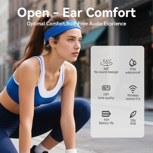 MZYDM Bone Conduction Headphones, Open Ear Headphones Bluetooth5.4 with Mic, 15H Playtime, IPX6 Sweat Resistant Wireless Earphones, for Workouts and Running, Black - Thumbnail 2