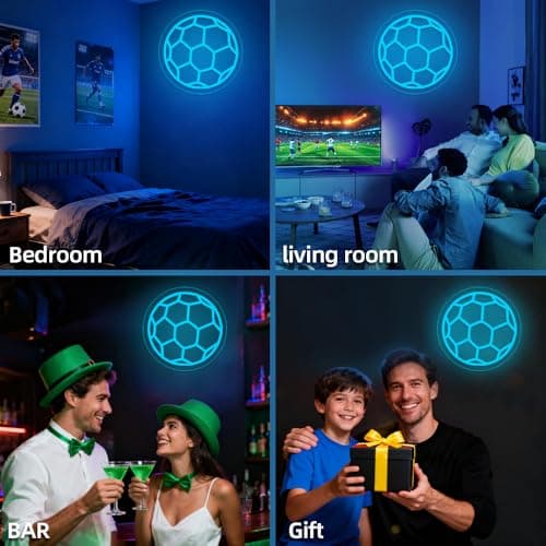 Soccer Neon Sign, Dimmable LED Neon Lights for Wall Decor, Football Neon Signs USB-Powered, Sports Neon Signs for Room Bedroom Decor Unique Gift for Teen Boys & Soccer Fans(Ice Blue) - Thumbnail 6