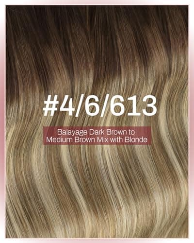 Moresoo Wide Weft Tape in Hair Extensions Human Hair Blonde Genius Tape Weft Hair Extensions Human Hair Dark Brown to Medium Brown Mix with Blonde Tape in Weft Extensions #4/6/613 18 inch 65G 2Pcs - Thumbnail 6