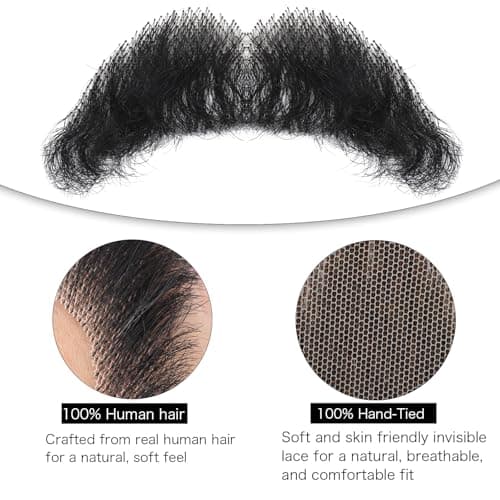 Fake Mustache and Fake Beard Natural Realistic 100% Human Hair Hand Tied Goatee False Beards with Invisible Lace, Costume Facial Hair for Men Cosplay, Halloween, Drama, and Funny Party - Thumbnail 3