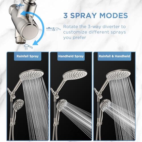 Dual Handheld Shower Head Combo, 2-in-1 Rain Shower Heads System 8 Inch Rainfall Shower Head and 10 Modes High Pressure Hand Held Showerhead with Built-in Power Wash - Thumbnail 5