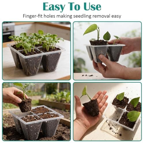 RooTrimmer 5 Pack Heavy Duty 1020 Trays and 40 Pack Clear 4 Cell Seed Starter Trays with Large Drainage Holes, Easy Transplant - for Seed Germination & Plant Propagation (5 Sets) - Thumbnail 6