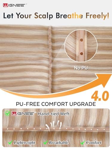 WIGNEE Butterfly Human Hair Extensions Strawberry Highlight Blonde Hair Extensions Real Human Hair 18 Inch Genius Double Weft Human Hair Extensions Glueless and Seamless for Thin hair(18/60A) - Thumbnail 2