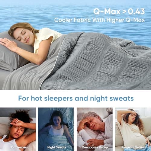 Snuggle Sac Cooling Comforter Twin Size – Q-Max 0.43 Striped Cooling Blanket for Hot Sleepers &Night Sweats,Lightweight Breathable Summer Blanket,Dual-Sided Silk Smooth,68x90 Inches,Dark Grey - Thumbnail 2