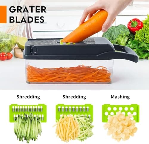 LSLCQW Vegetable Chopper: 16 in 1 Food Chopper - Onion Vegetable Slicer Cutter Dicer, Veggie Cutter with Container, 7 Blades, Kitchen Gadgets for Carrot Salad Garlic Potato Slicer (Grey) - Thumbnail 4