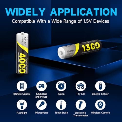 Newsellpo Rechargeable AA AAA Batteries Lithium with Charger, 4 AA 4000mWh and 4 AAA 1300mWh Li-ion Batteries Combo Pack, 1.5V Double A Triple A Li-ion Blink Batteries 3H Fast Charging 2000+ Cycles - Thumbnail 5