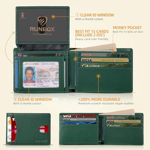 RUNBOX Wallet for Men - Slim Rfid Leather Bifold 2 ID Window With Gift Box Men's Accessories - Thumbnail 2