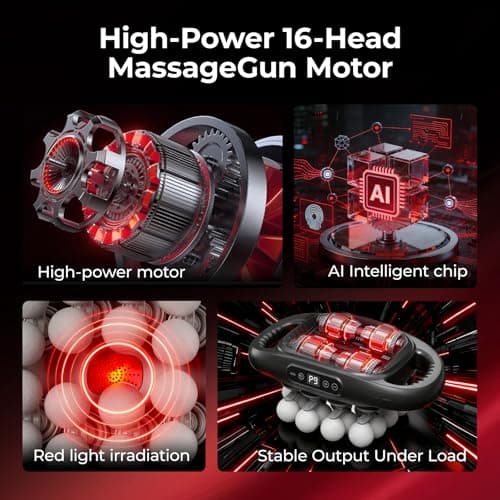 16 Head Massage Gun Set, Deep Tissue Percussion Massager with 9 Modes & 9 Intensities, Pain Relief, Portable & Quiet, Massage Tools for Back, Shoulders, Legs, Foot, Full Body Muscle Relaxation - Thumbnail 5