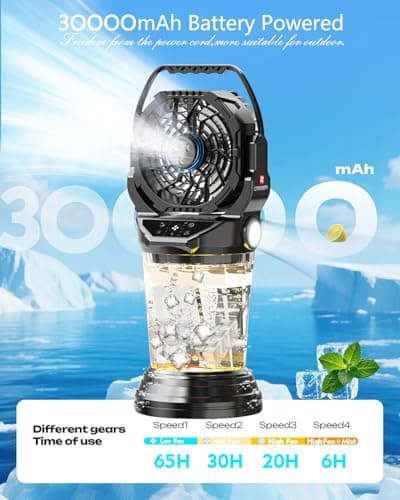 2026 New Portable Misting Fan with 30000mAh Rechargeable Battery, 120° Auto Oscillating Battery Powered Fan, 4 Speeds Spray Fan with LED ambient light for Camping, Patio, Outdoor, Travel (Black) - Thumbnail 4