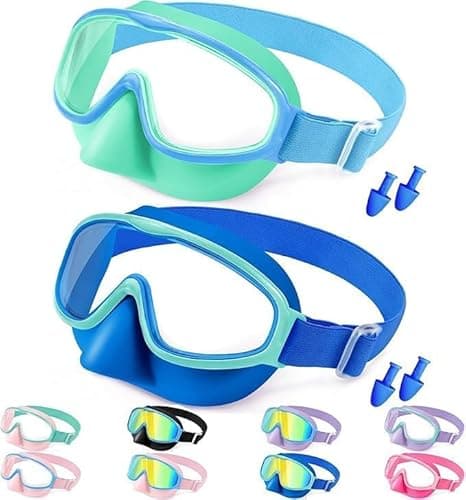 Vvinca Kids Goggles with Nose Cover Comfort Fabric Strap, Kids Swim Goggles Wide View Diving Mask Anti-Fog/UV No Leaking Swimming Goggles for 3-14 - Image 1