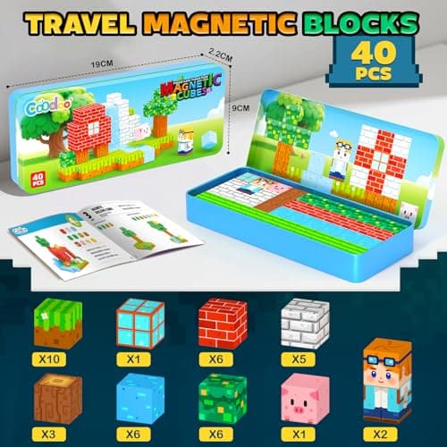 Magnetic Blocks Kids Travel Toys with Portable Metal Tin – Montessori Building Blocks STEM Magnet Magnetic Tiles Toddler Kids Toys for 3+ Year Old Boys & Girls, Classroom Must Haves Creative Gift - Thumbnail 6