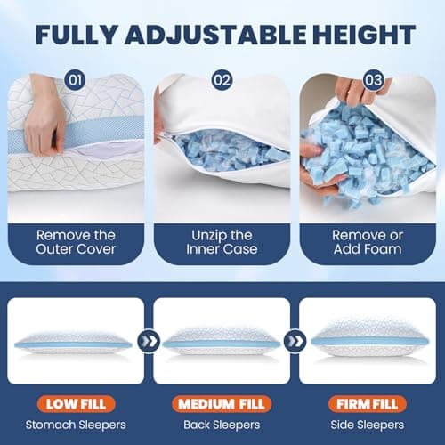 A-Pce Cooling Shredded Memory Foam Neck Support Pillow, King Size Set of 2 - Thumbnail 6