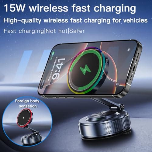 for MagSafe Car Mount Charger[15W Wireless Fast Charging], Car Vacuum Magnetic Phone Holder[120LBS Ultra Suction Cup & 3000gf Magnet ], Adjustable Suction Phone Mount for Your Car for iPhone 17-12 - Thumbnail 4