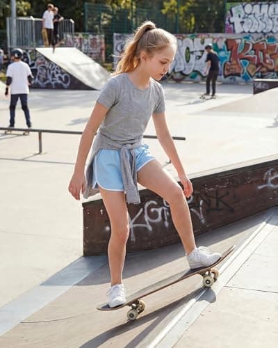 Stelle Girls Athletic Shorts with Pockets Quick Dry Running Shorts Gymnastics Basketball Short for Teen Kids Sky Blue XXL - Thumbnail 3