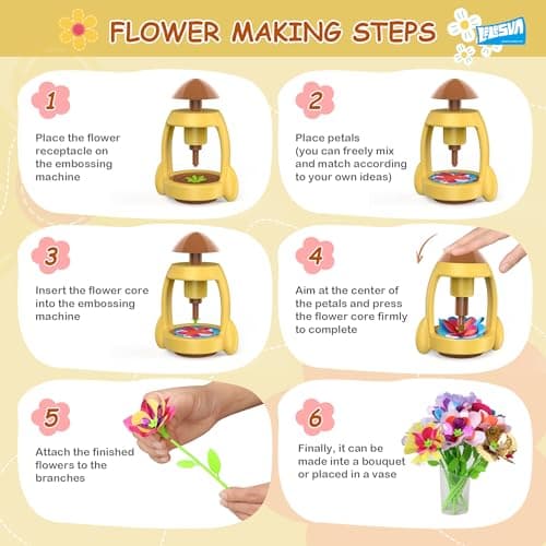 LELESUN DIY Fabric Flower Bouquets Toys, Craft Kits Toys for Kids, Flowers Market Toy, Arts & Crafts for Girls Ages 4 5 6 7 8，Educational Activity Preschool, Christmas Birthday Gift for Toddler - Thumbnail 3