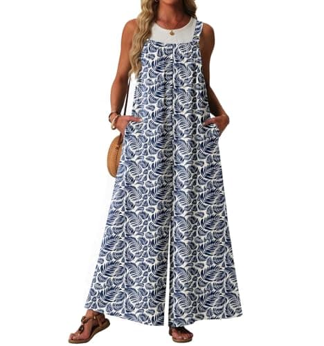 Lepunuo Womens Casual Jumpsuits Summer Boho Wide Leg Rompers Sleeveless Overalls Pleated Jumpers with Pockets - Image 1
