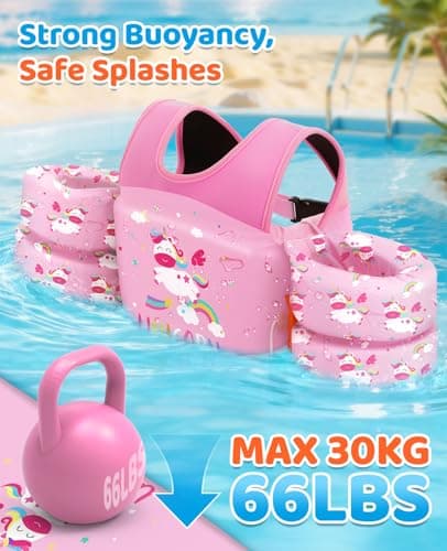 HeySplash Swim Vest for Kids, Toddler Pool Floaties Fit 33-66 Lbs,Swimming Vest with Adjustable Strap, Swim Jacket Water Wing Arm Float, Puddle Beach Boat Jumper Float Device Girl,Pink Unicorn - Thumbnail 3