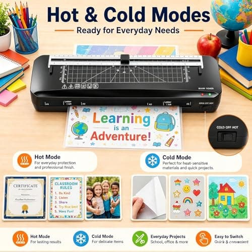 Laminator, A3 Laminator Machine with Built-in Trimmer, 70 Seconds Quick Warm-Up, Cold and Thermal Laminating with 50 Sheets, NTC Technology for Home Office School (A3+50pics) - Thumbnail 5