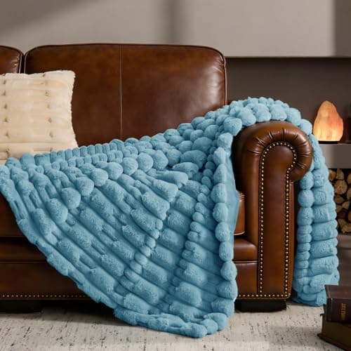 BEDELITE Faux Fur Throw Blanket for Couch - Super Soft & Cozy Plush Striped Blanket for Sofa and Room Decor, Luxury Fluffy All-Season Blankets Gift for Women, Men, Mom, Dad, 50x60 inch, Light Blue - Image 1