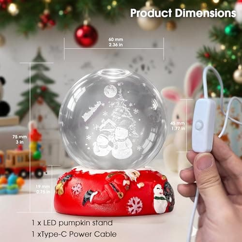 L LOHAS LED 3D Crystal Ball Night Light-Laser Engraved Snowman with Red Holiday Base,Cute & Funny Christmas Night Light for Kids, 3000K Warm White for Christmas Party Decor - Thumbnail 4