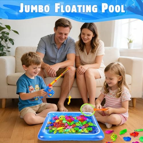 CozyBomB™ Magnetic Fishing Toys Game Set for Kids | Water Table Bathtub Kiddie Pool Party Pole Rod Net, Outdoor Plastic Floating Fish, Toddler Bath Color Ocean Sea Animals Birthday Gift Age 3-5 6 4-8 - Thumbnail 4