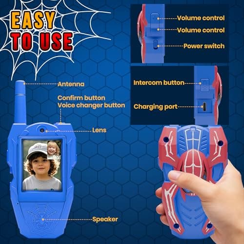 FUTESI Video Walkie Talkies for Kids 2 Pack, Rechargeable Kids Walkie Talkies Ages 3-8 with HD Camera, Long Range Outdoor Toys for Boys Girls, Spider Toy Walkie Talkies,Easter Birthday Gifts - Thumbnail 4