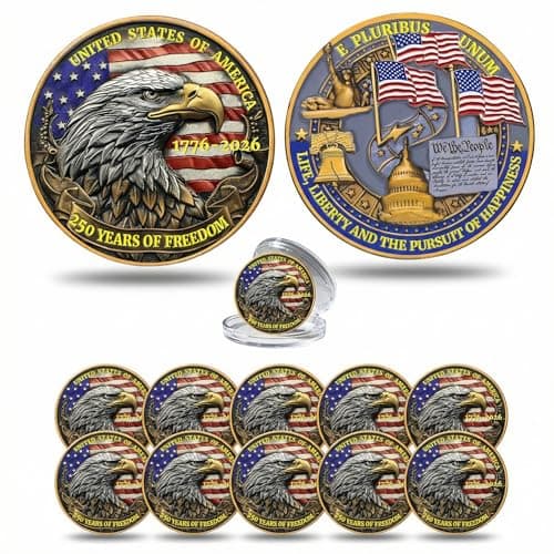 10Pcs 250th Anniversary Commemorative Medallions 1776-2026 Double-Sided High Relief Metal Patriotic Collectible Tokens | NOT Legal Tender, 250th Celebration Merchandise for Display, Collectors - Image 1