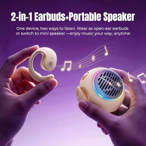 Xmenha 2 in 1 Small Mini Portable Bluetooth Speaker and Open Ear Over the Ear Buds Kids Earbuds Purple Air Bone Conduction Headphones Wireless Bluetooth for Outdoor Sports Kids - Thumbnail 2