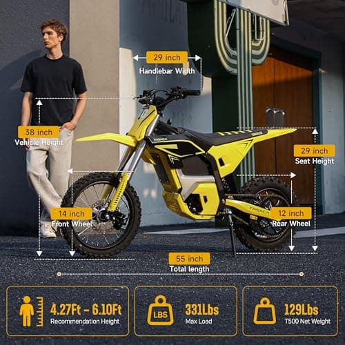 Tasaca V58 Electric Dirt Bike, 5500W Peak Mid-Drive Motor & 276NM, 55 MPH Max Speed & 5-Gears Electric Motorcycle with 52V 30Ah Long Battery, Hydraulic Brakes Off-Road EBike (Dark Yellow) - Thumbnail 6