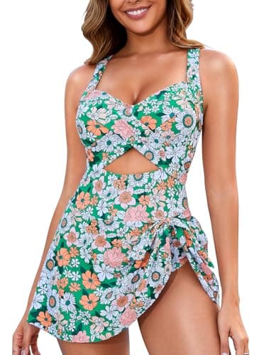 MFAVIP One Piece Swimsuit Women Tummy Control Swim Dress Sexy Criss Cross Tie Back Bathing Suit - Image 1