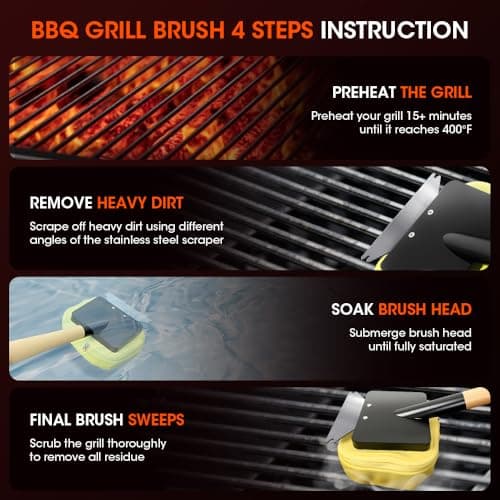 Treybair Grill Brush for Outdoor, Grill Bristle Free Reinforced Grill Cleaner Scraper BBQ Brush, BBQ Replaceable Cleaning Head, Heavy Duty Triple-Groove Scraper Design for All Grates - Thumbnail 3