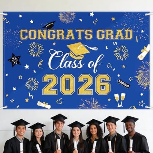 Oeyliz Graduation Decorations 2026 Congrats Grad Banner Class of 2026 Graduation Banner 2026 Graduation Decor Class of 2026 Banner High School College Celebration Party Supplies Yard Sign (Blue)