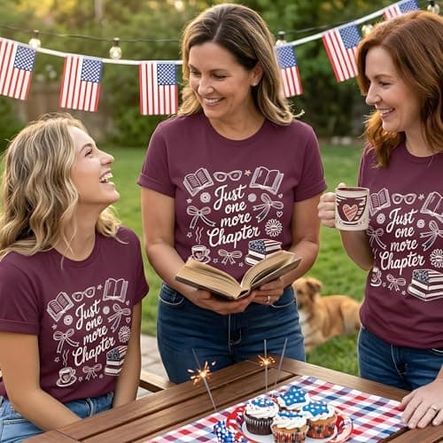 Women's 4th of July Patriotic Shirts Just One More Chapter Book Lover T-Shirt American Flag Reading Tee Summer Tops - Thumbnail 3