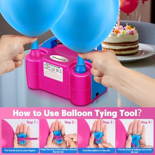 FLSEPAMB Balloon Pump, Electric Balloon Pump,Portable Dual Nozzles Electric Balloon Air Pump 110V 600W, Electric Balloon Inflator with Tying Tool, Colored Ribbons for Party Decoration - Thumbnail 5