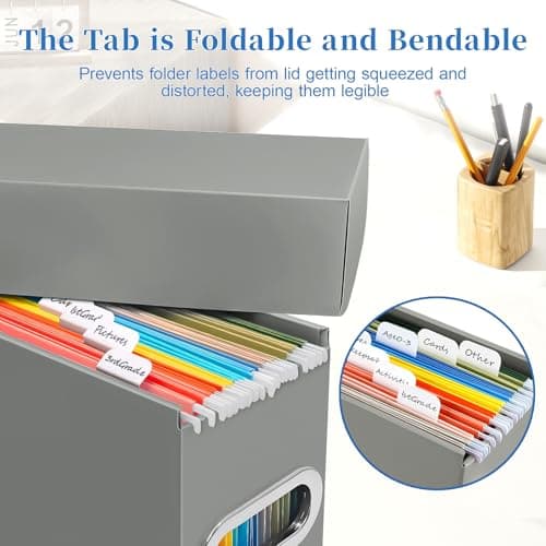 Naleyber File Organizer Box with Lid & Handle, Thickened Cardboard Hanging File Folder Storage Boxes for Letter Size, Portable Filing Organizer for Office, Home, Classroom, Greige 2 Pack - Thumbnail 3