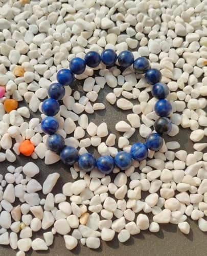 FUDIDU Sodalite Bracelet for Unisex, Approximately 7 inch Adjustable, 3/8 Inch Blue and white Crystal beads Stone Jewelry Gift for Confidence Creativity, Dainty Stackable Boho Couple gifts 10MM - Thumbnail 6
