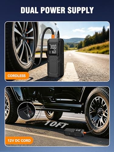 AIRSURE Tire Inflator Portable Air Compressor, 5X Faster Air Pump for Car Tires with Powerful Battery, 12V DC & Autostop, 150PSI Cordless Tire Pump for Car, Motorcycle, Bike, Balls - Thumbnail 4