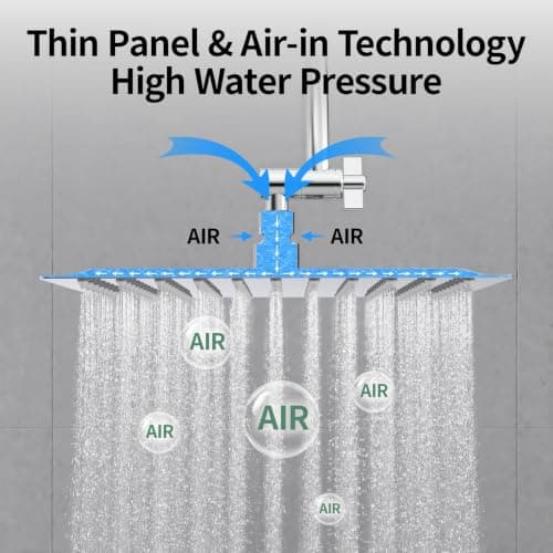 All Metal 10" Rain Showerhead with Handheld Spray Combo, Rainfall Overhead Shower Set with 12.6" Adjustable Extension Arm&Adhesive Bracket for All Families Chrome Waterfall Shower Head with Hose - Thumbnail 6